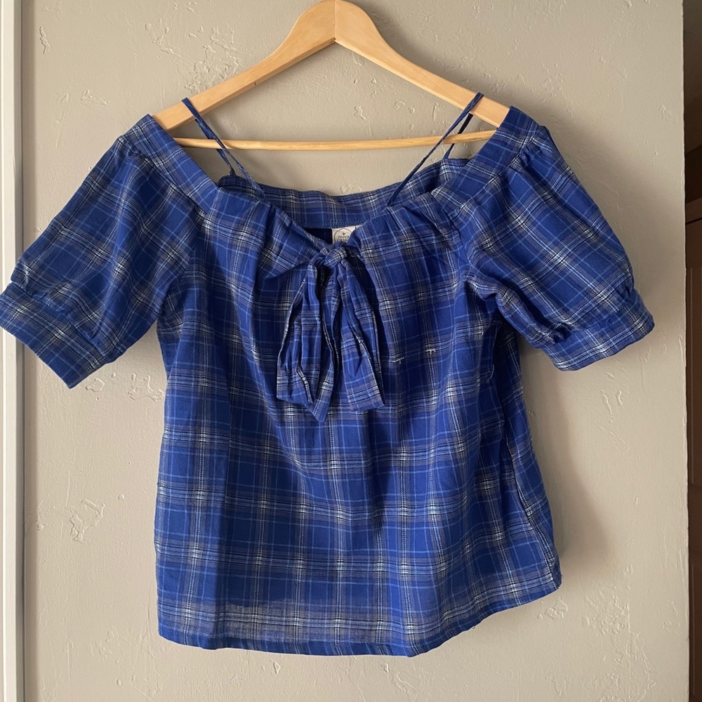 Off the shoulder plaid blouse
